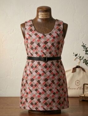 MARIA CASERO Belted Jumper Sleeveless Mod Style Silk Wool Angora Mini Dress